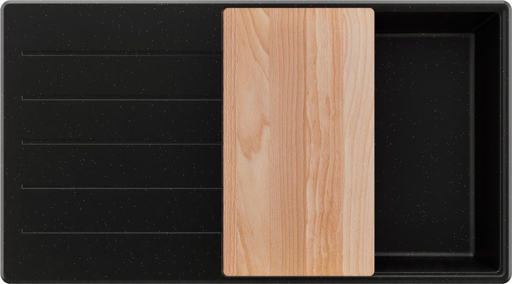 PRIMAGRAN Spülbecken Schwarz Metallic 90x50cm, Granitspüle 1 Becken + Ablauf-Set + Schneidebrett, Küchenspüle ab 60er Unterschrank - Kopenhagen