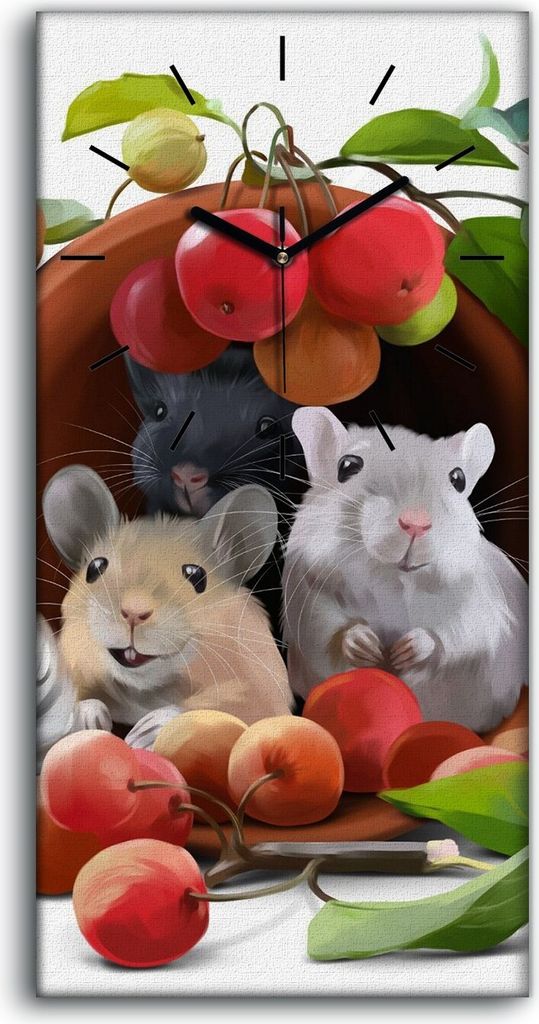 Wandbild Leinwand Bilder Wanduhr 30x60 Malerei Tiere Katze Ratte Früchte Kunst - schwarze Hände