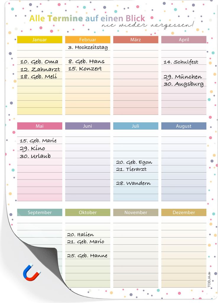Magnetischer Geburtstagskalender A4 | Jahresunabhängig & Produktbild 