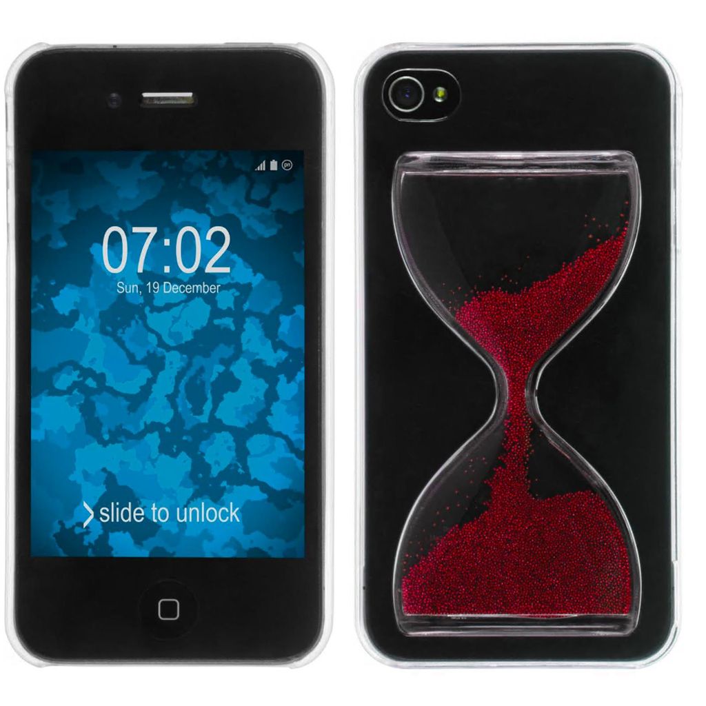 PhoneNatic Case kompatibel mit Apple iPhone 4S - Hülle rot Sanduhr Hard-case + 2 Schutzfolien