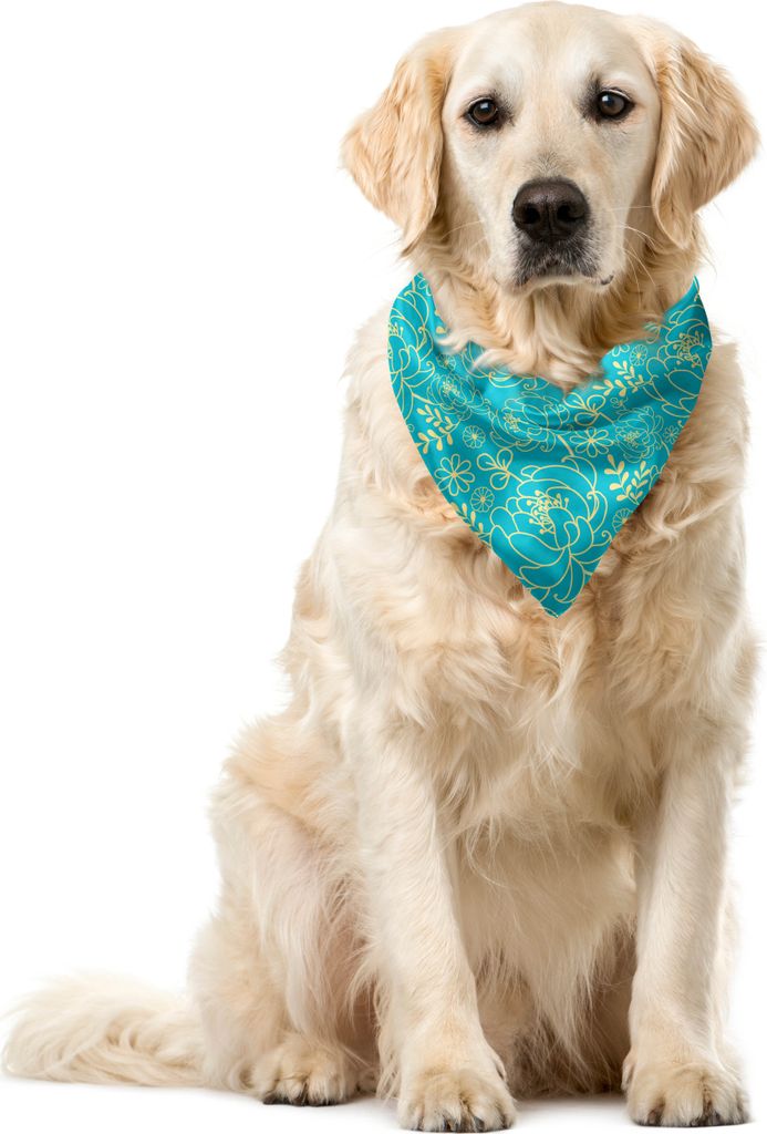 ABAKUHAUS Gelb und Blau Haustier Bandana, Zweig und Blättern, 40x40 cm, Turquoise Blassgelb