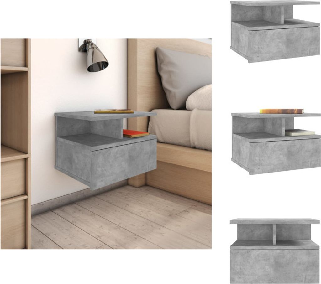 vidaXL Hängender Nachttisch Betongrau 40x31x27 cm Holzwerkstoff - Nachttische