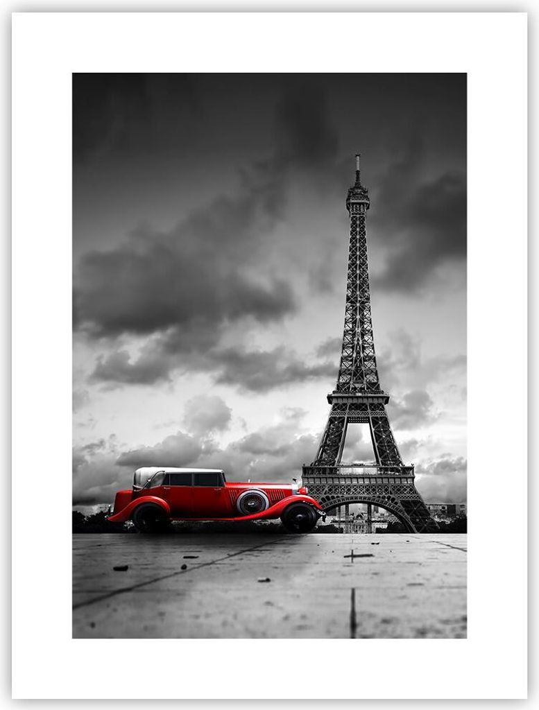 Poster - Poster ohne Rahmen - Auto Eiffle Paris Stadt - 30x40 cm - Wand Bild - Wanddeko - Wandbilder - Kunstposter - Wandposter - Bilder - Kunstdru...