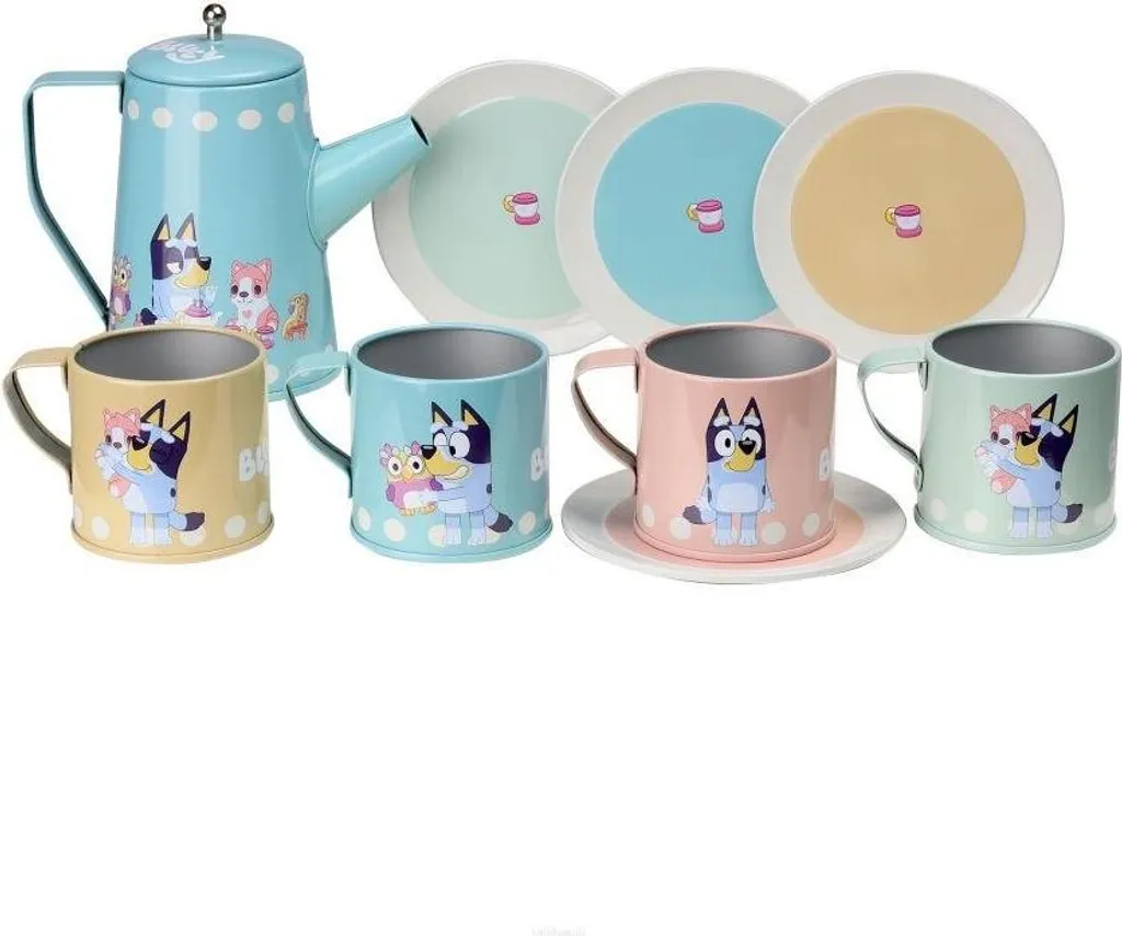 Dinette Bluey Service à thé en métal - Coffret de jeu d'imitation 3 ans