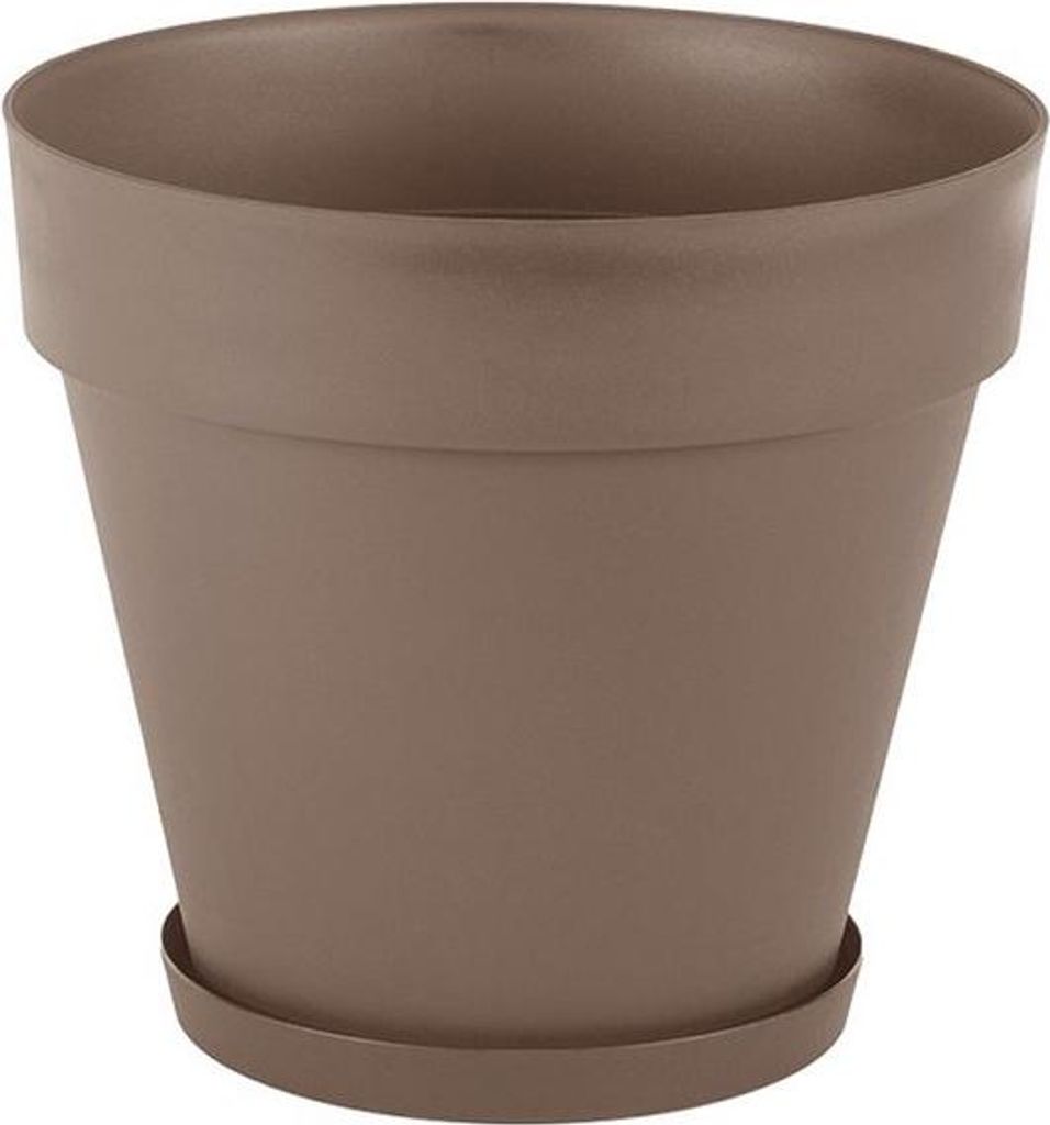 Taupe ECO Hoch-Hoch - Blumentopf - Mansion 76L für Innen- & Außenbereich - Runde recyclebare Pflanzschale - Ø 55cm + gratis Schale und Drainage