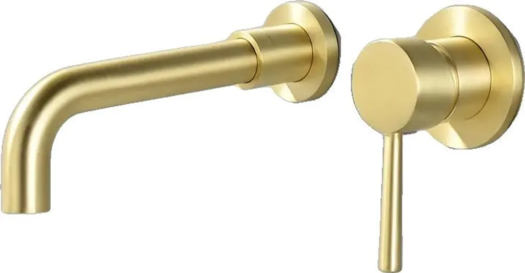 Fuacet Rubinetto Da Parete Per Lavabo In Ottone Massiccio - Oro Spazzolato, Maniglia Singola, Beccuccio Pieghevole 180° A Cascata, Con Valvola - 4