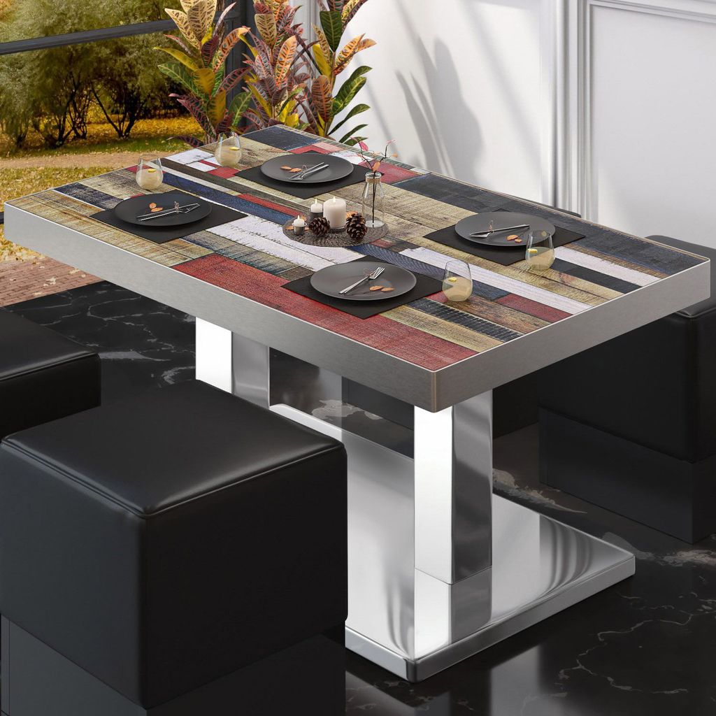 BM | Bistro Loungetisch | B:T:H 110 x 60 x 41 cm | Vintage Bunt / Edelstahl | Bistro Tisch Loungetisch