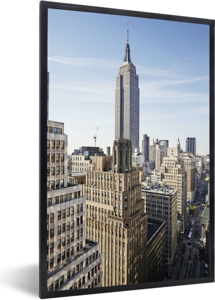 MuchoWow Gerahmtes Poster New York - Empire State Building - Skyline 40x60 cm - Poster mit Schwarzem Bilderrahmen Wandposter Rahmen Foto Bilder -...