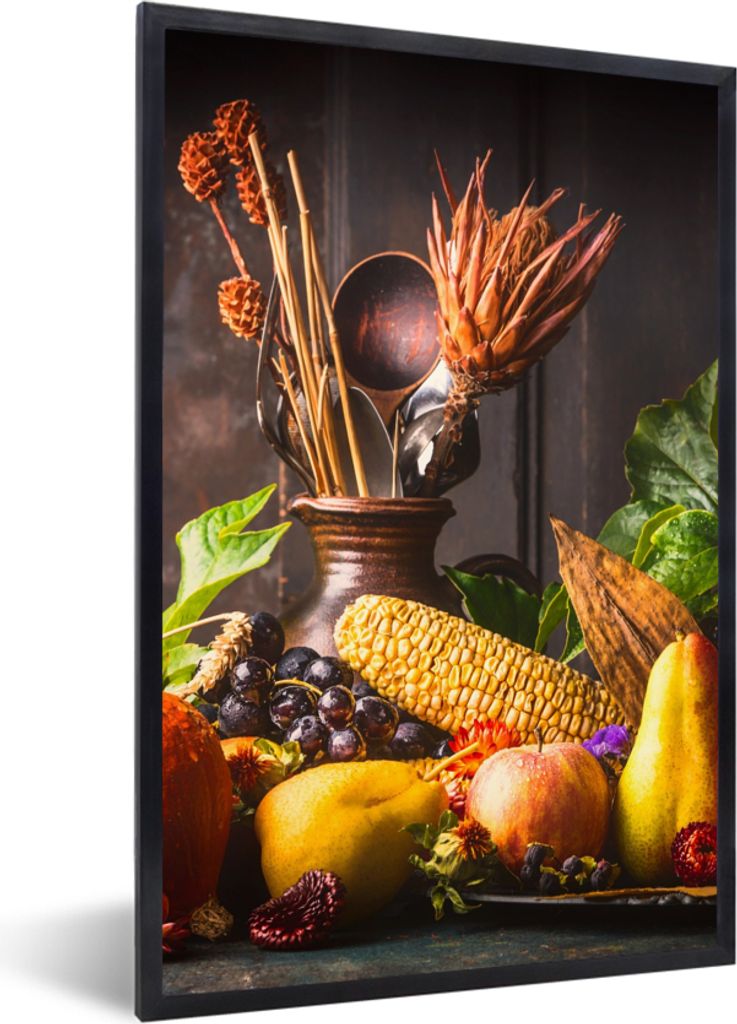 MuchoWow Gerahmtes Poster Gemüse - Obst - Rustikal - Tisch 20x30 cm - Poster mit Schwarzem Bilderrahmen Wandposter Rahmen Foto Bilder - Drucken ...