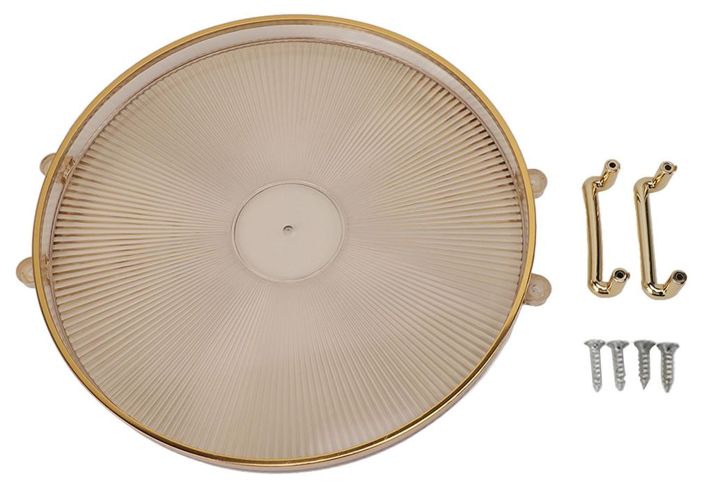Rundes Tablett mit goldenem Griff, eleganter, multifunktionaler goldener Rand zum Servieren von Fruchtdesserts, bernsteinfarben