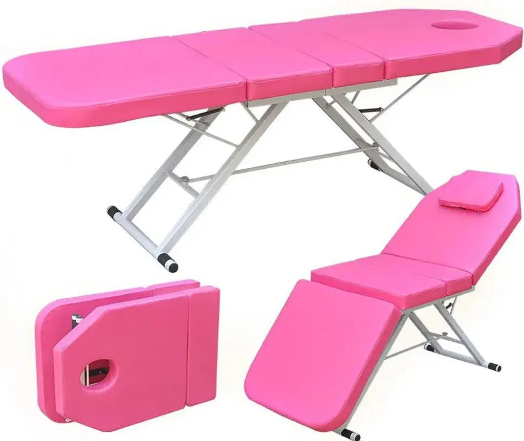Table de massage rose avec design pliable et surface facile à laver