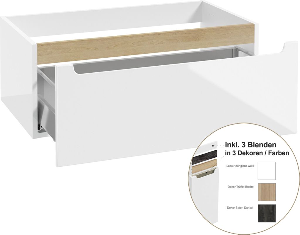 Badezimmer Unterschrank 80cm mit Schubkasten SOFIA-107 in Hochglanz weiß lackiert, B/H/T: 80/30/45 cm