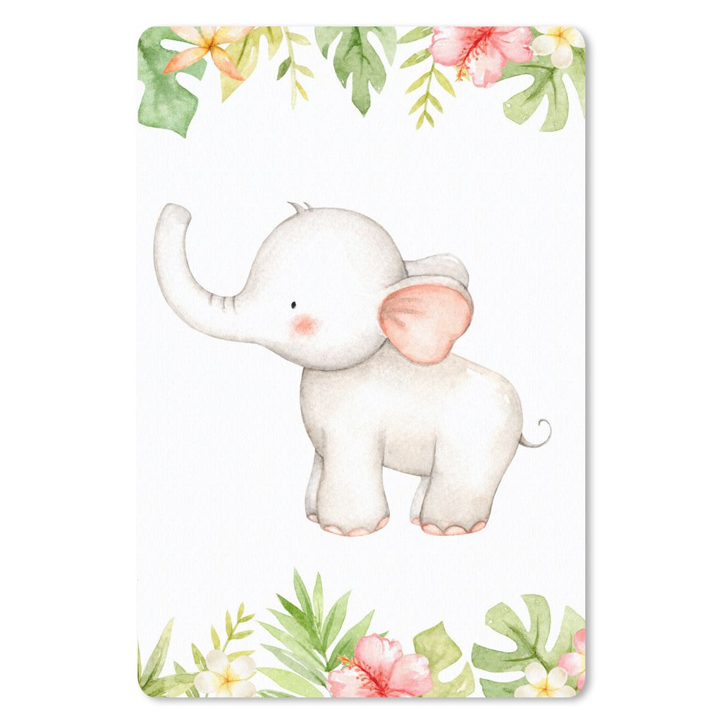 MuchoWow Mauspad Mousepad Elefant - Blumen - Aquarell 40x60 cm - Mousepads - Maus Mat - Pad - Mausunterlage - Schreibtisch Accesoire