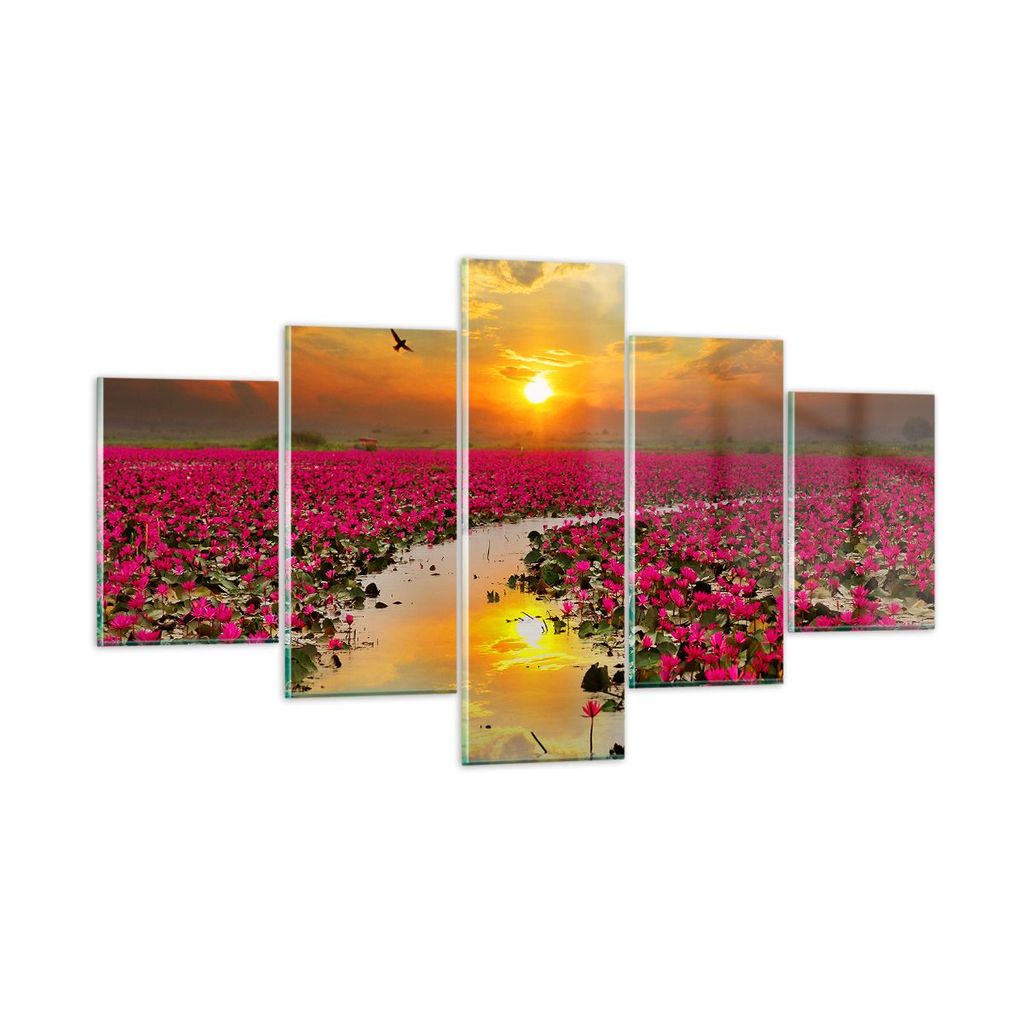 Bilder auf glas - See Blumen - 125x70cm - Glasbilder - Wandbilder - Bilder - Kunstdruck - zum Aufhängen bereit - Wanddekoration aus Glas - Glas Bi...