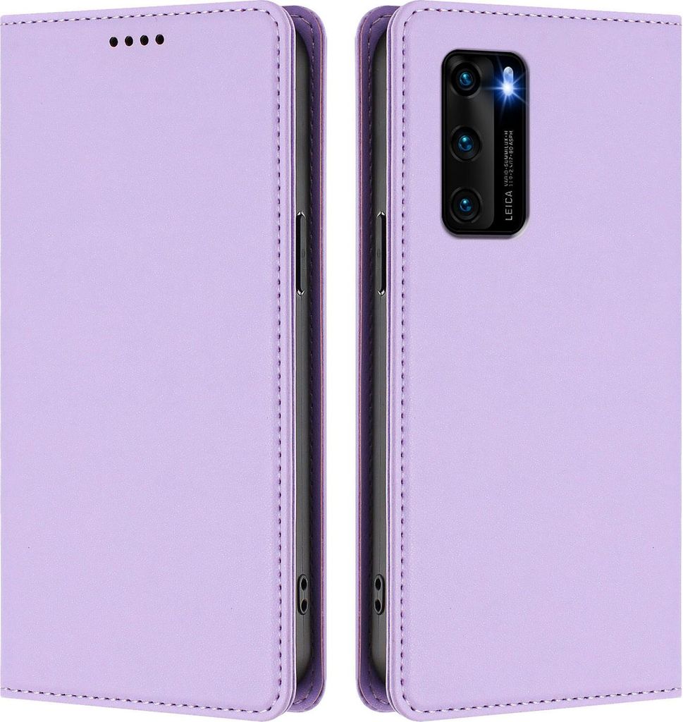 Handyhülle für Huawei P40, Kunstleder Klapphülle Stoßfeste Magnetische Hülle mit Ständer Violett