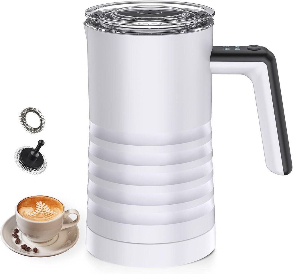 Elektrischer Milchaufschäumer und Dampfgarer 4 in 1 Automatischer Milcherwärmer 400W Antihaftbeschichtete Innenseite 580ml(white)