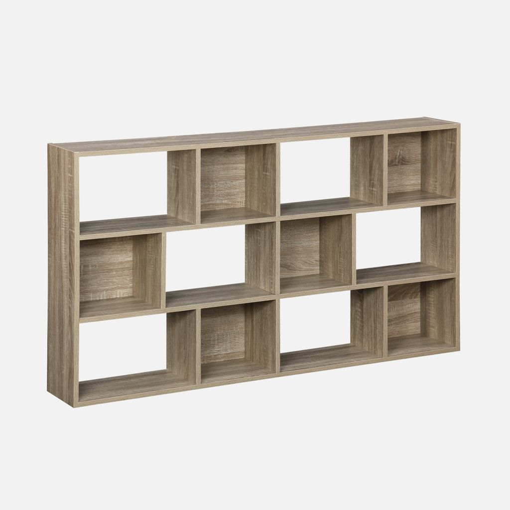 Libreria a 3 livelli con 12 scomparti, Marrone naturale Immagine del prodotto 