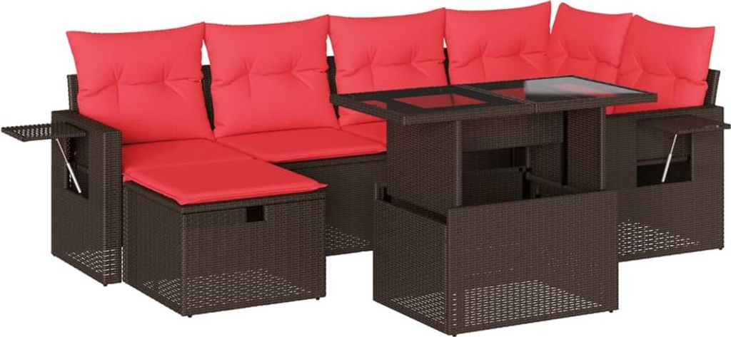 vidaXL 7-teiliges Gartensofa-Set mit Kissen, braun, Polyrattan