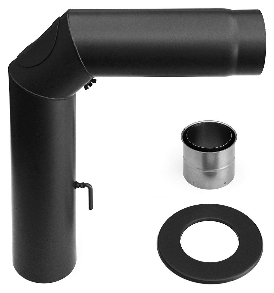 Raik Basic Rauchrohrbogen-Set 200mm schwarz geschweißt/eckig für Rauchrohr / Ofenrohr