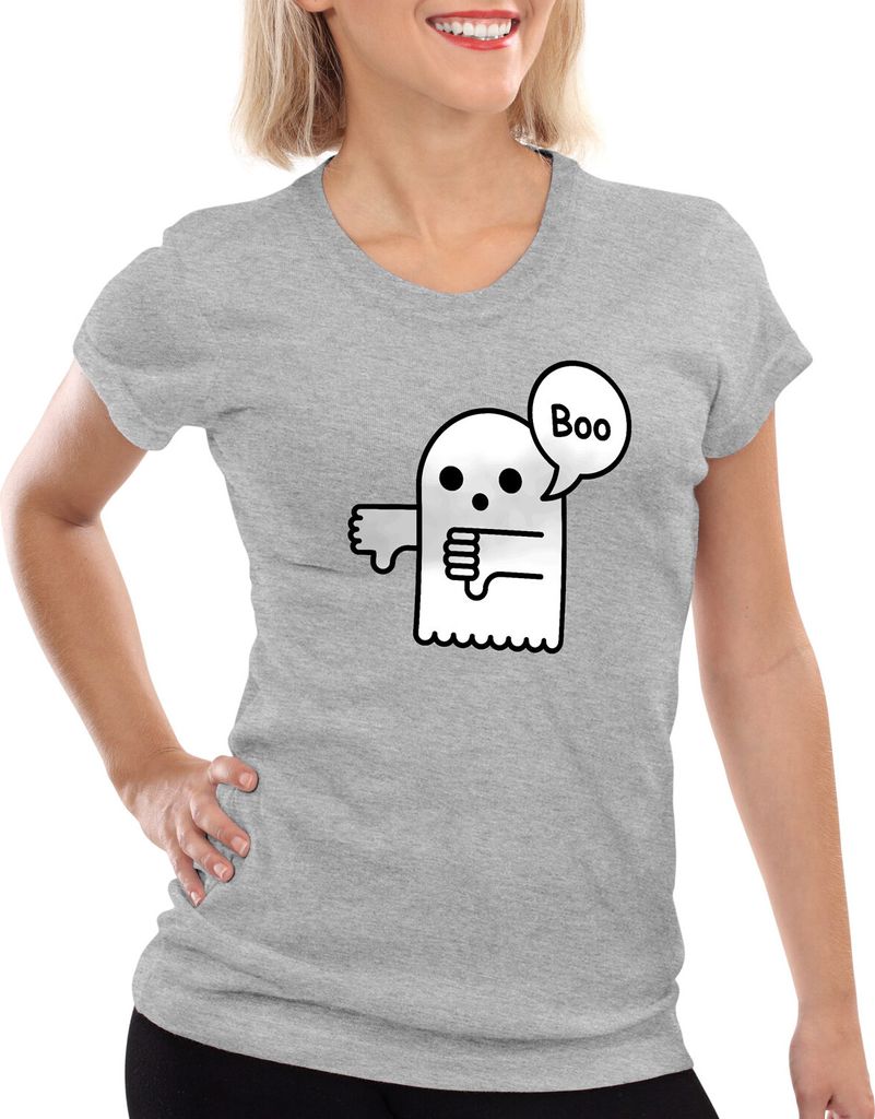 style3 Disapproval Boo Geist Damen T-Shirt gespenst spuk Halloween Helloween, Größe:XS
