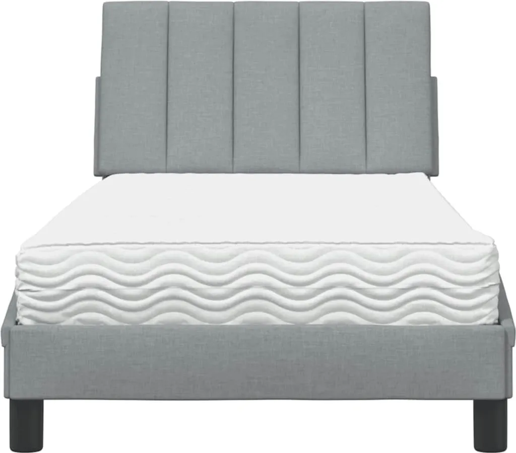 Lit Hanko gris clair 80x200 en tissu avec matelas haute résilience