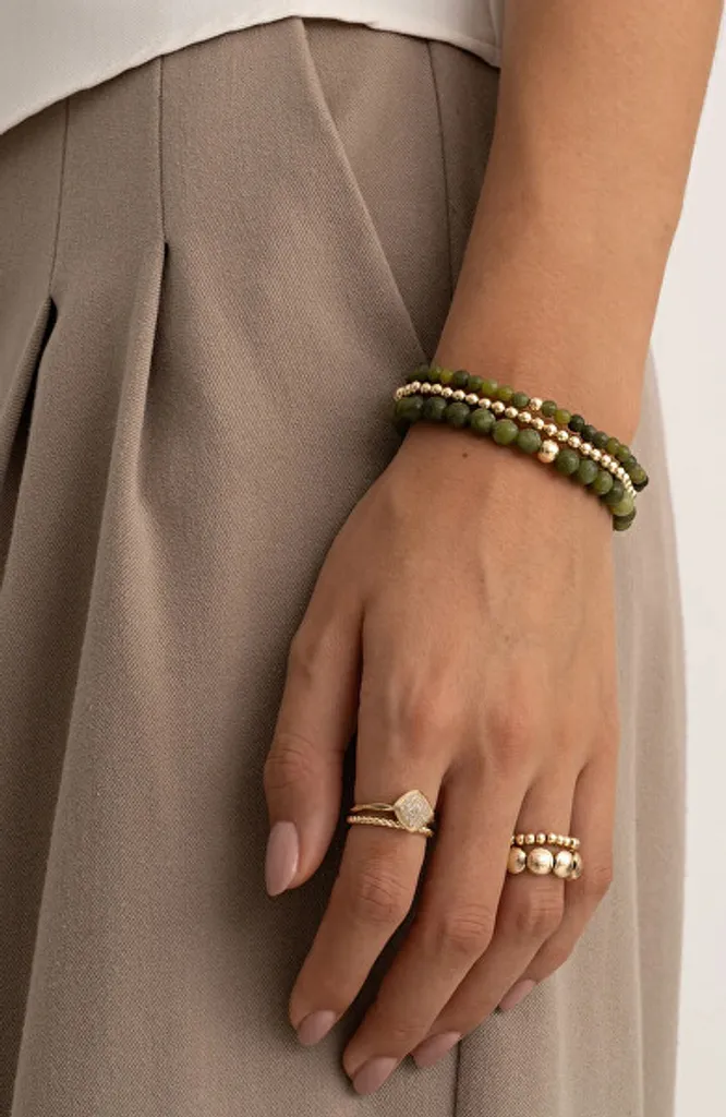 Bracciale Trendy Giada Verde e Perle SBG-GEM61 4mm - Novità Collezione