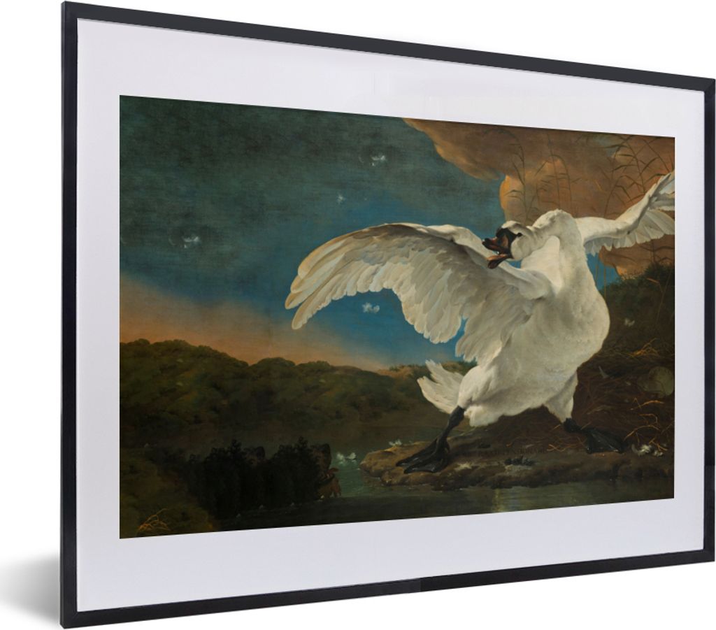 MuchoWow Gerahmtes Poster Schwan - Alte Meister - Jan Asselijn 40x30 cm - Poster mit Schwarzem Bilderrahmen Wandposter Rahmen Foto Bilder - Bilde...
