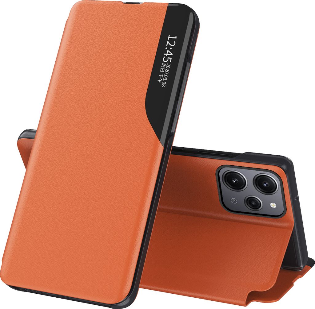 Dünn Flip Stand Cover Kunstleder Schutzhülle für Xiaomi Redmi 12 /Poco M6 Pro 5G Orange