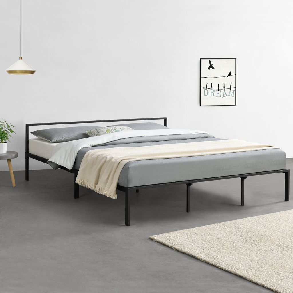 en.casa] Struttura Letto in Metallo con Testiera e Pediera 120 x 200 cm Nero