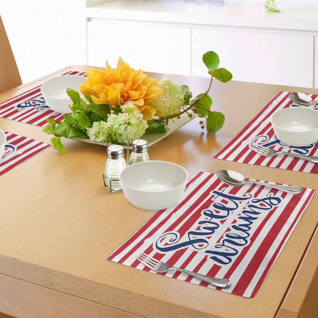 ABAKUHAUS Schöne Träume Platzmatten, Weinlese-gestreifter Hintergrund mit positiver Nachrichten-Seeauslegung, Tiscjdeco aus Farbfesten Stoff für...