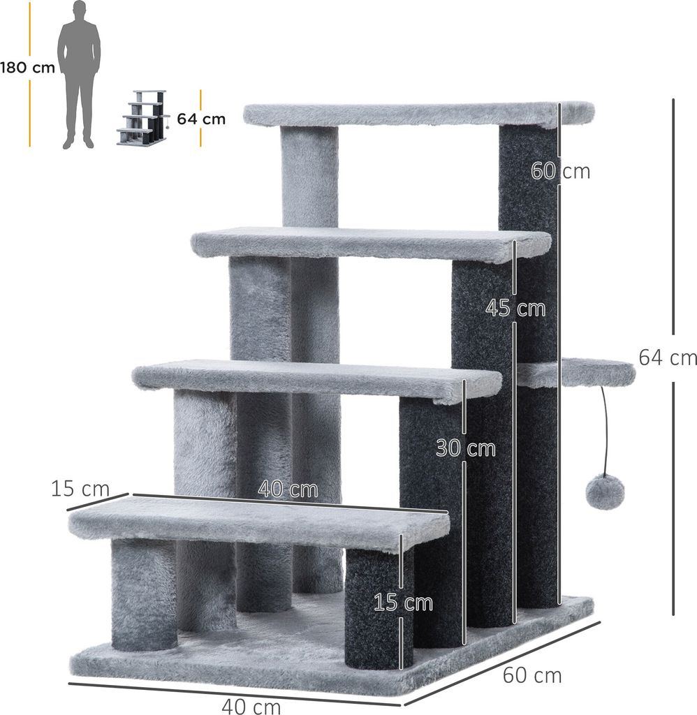 PawHut Haustiertreppe – 3-stufige Leiter Für Katzen & Hunde