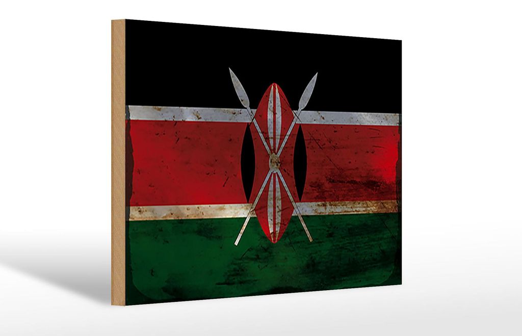 Holzschild Flagge Kenia 30x20cm Flag of Kenya Rost