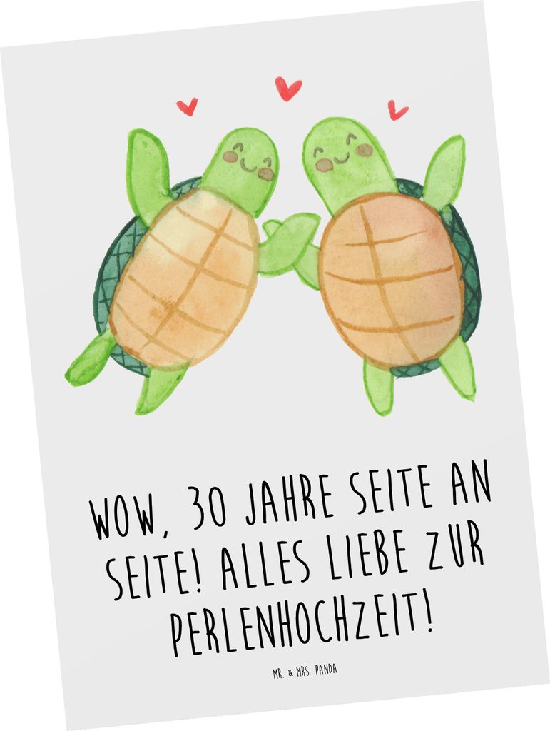 Mr. & Mrs. Panda Postkarte 30. Hochzeitstag Perlenhochzeit - Weiß - Geschenk, Ansichtskarten, Motivkarte, Beziehung, Postkarten, Geschenke, Fotoka...