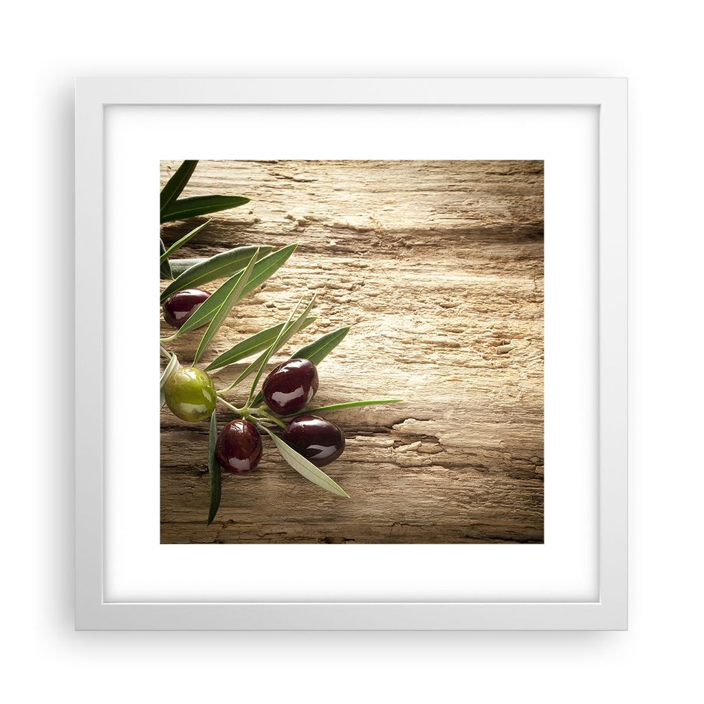 Gerahmtes Poster - Weißer Rahmen - Oliv italien aroma diät - 30x30 cm - Wand Bild - Wanddeko - Wandbilder - Kunstposter - Wandposter - Bilderrahm...