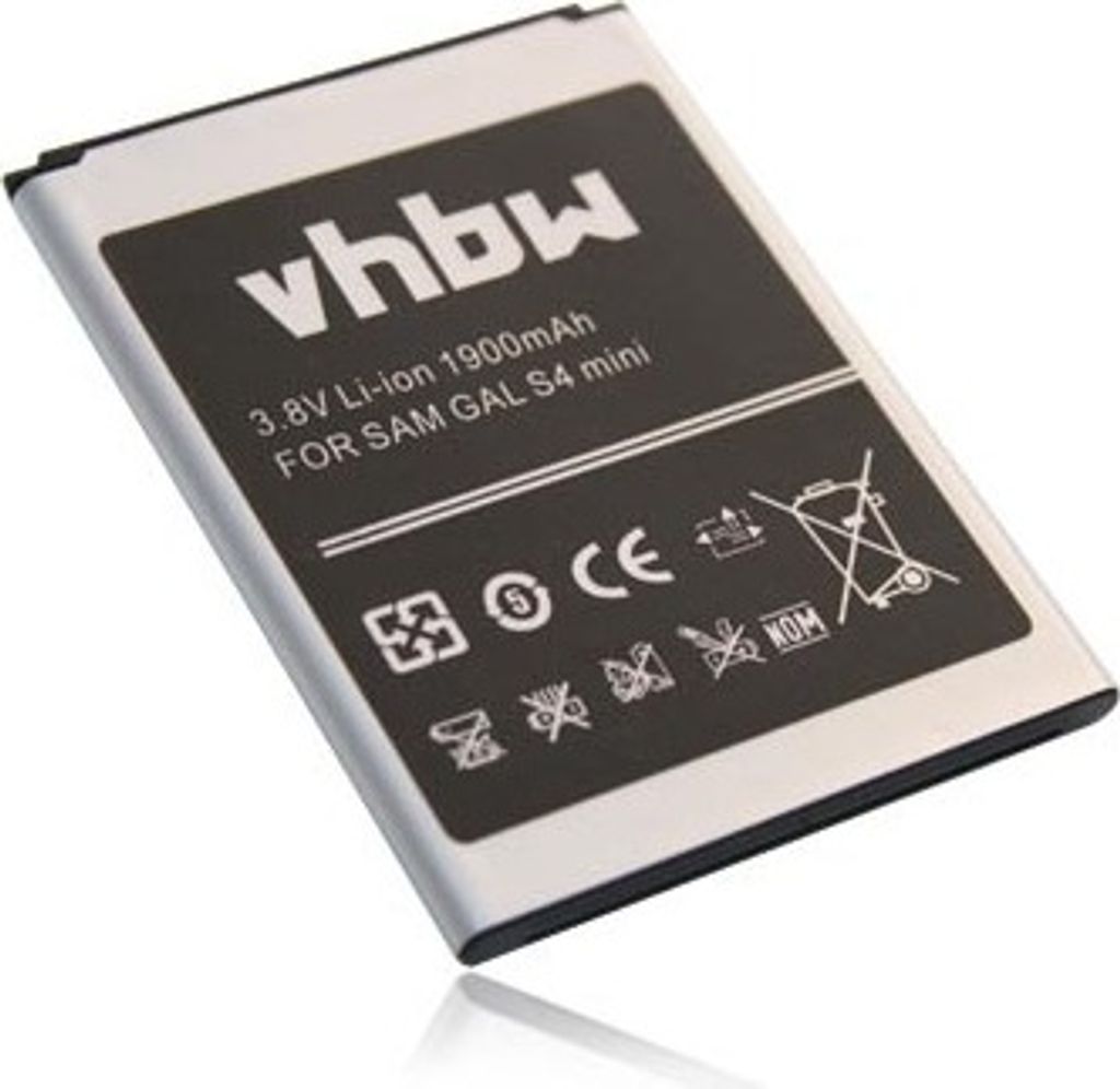 vhbw Akku kompatibel mit Samsung Galaxy Serrano, S4 Mini LTE, S4 Mini Duos, SHV-E370, SGH-I257 Handy Smartphone Telefon (1900 mAh, 3,7 V, Li-Ion)