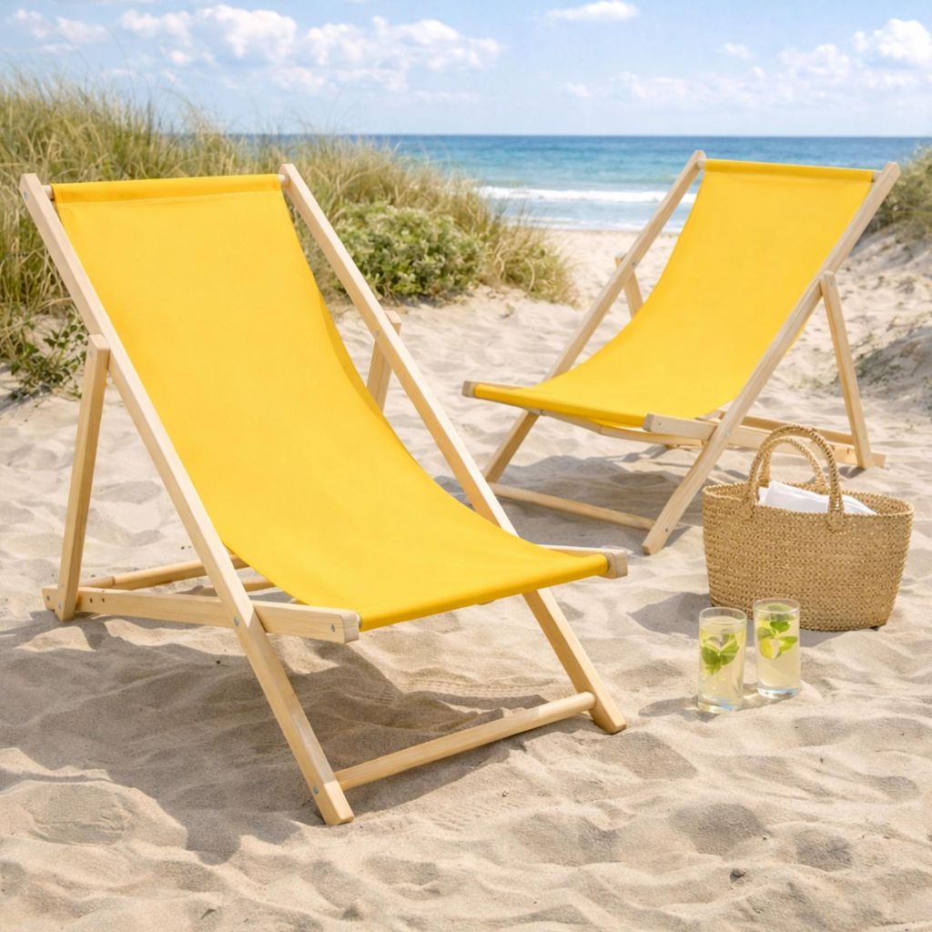 2er Set Liegestuhl Doppelpack Strandliege Liege Stuhl Strand Sonnenliege Gartenliege Klappstuhl Gelb