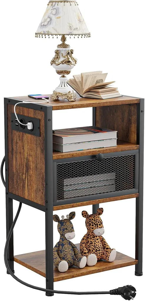 Petite table d'appoint 2 prises et 2 USB, bout de canapé ergonomique