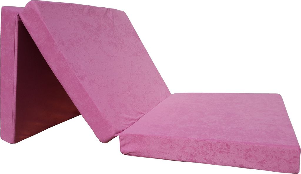 A folded pink mattress.