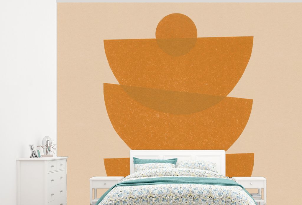 MuchoWow Fototapete für Wohnzimmer oder Schlafzimmer Wandtapete Vinyl Motivtapete Geometrie - Formen - Gelb - Pastell - 375x300 cm - Tapezierpapier