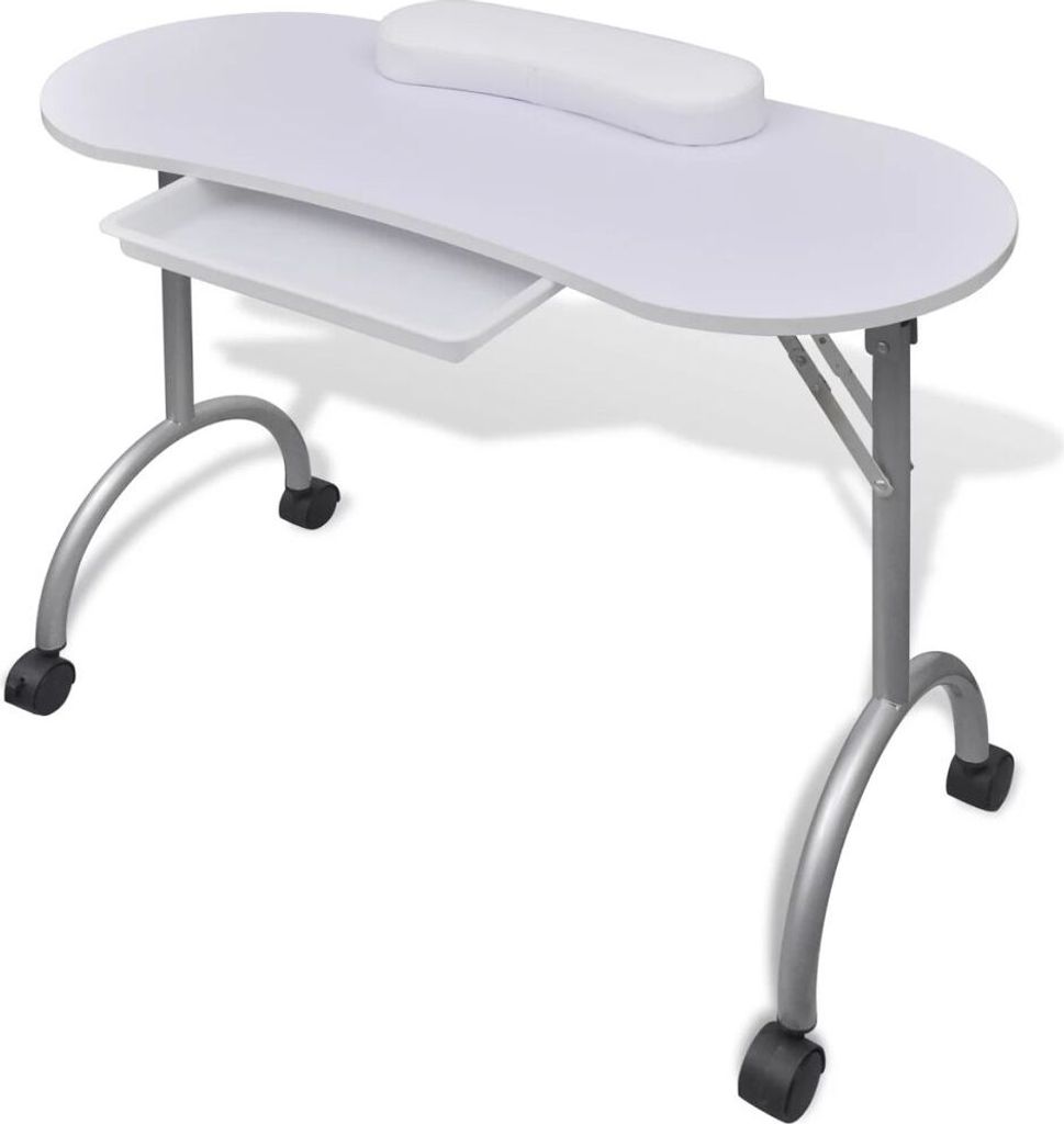 vidaXL Składany stolik do manicure z kółkami Biały Zdjęcie produktu 
