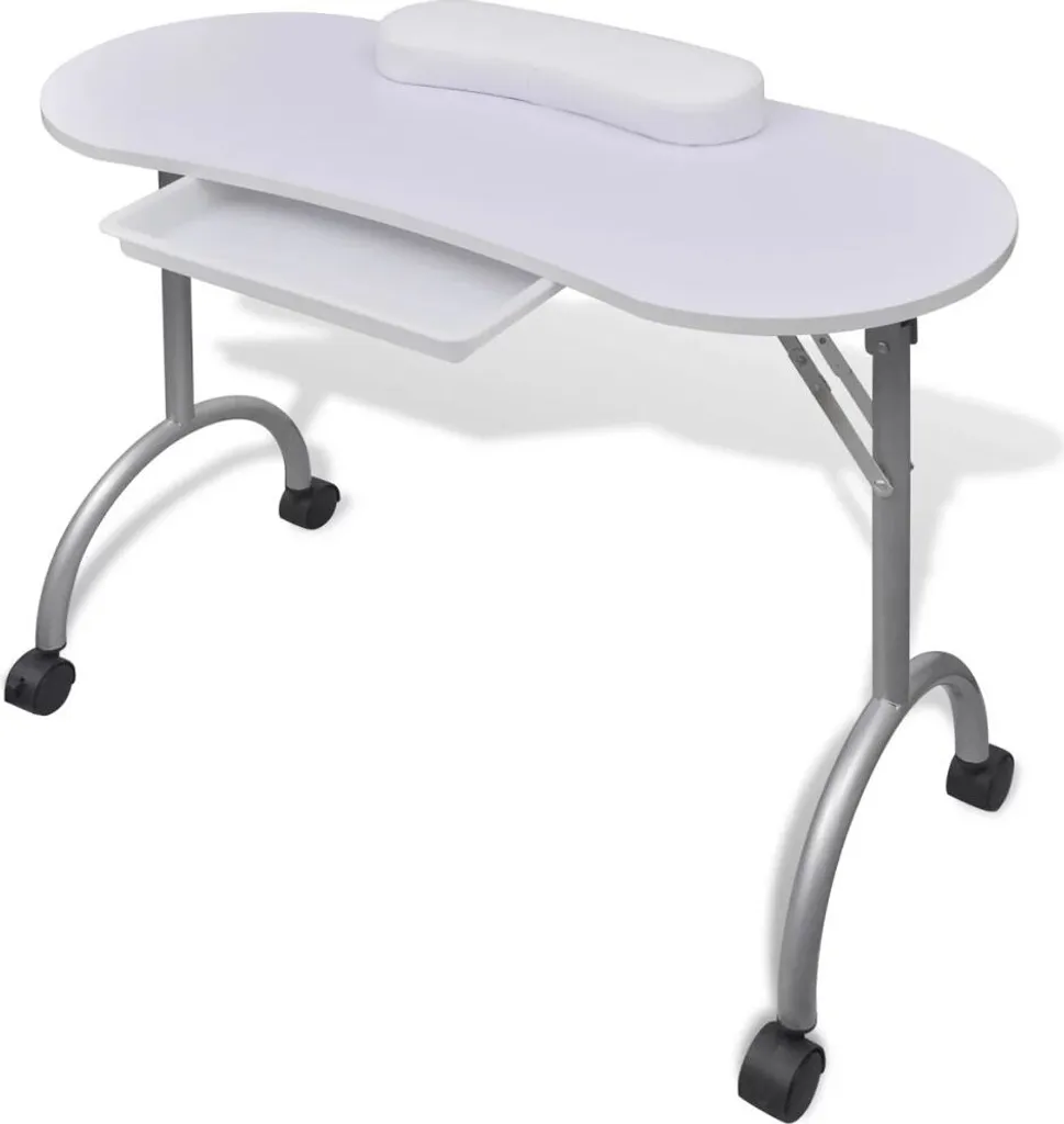 Bureau de manucure blanc sur roulettes pliable pour esthétique à domicile