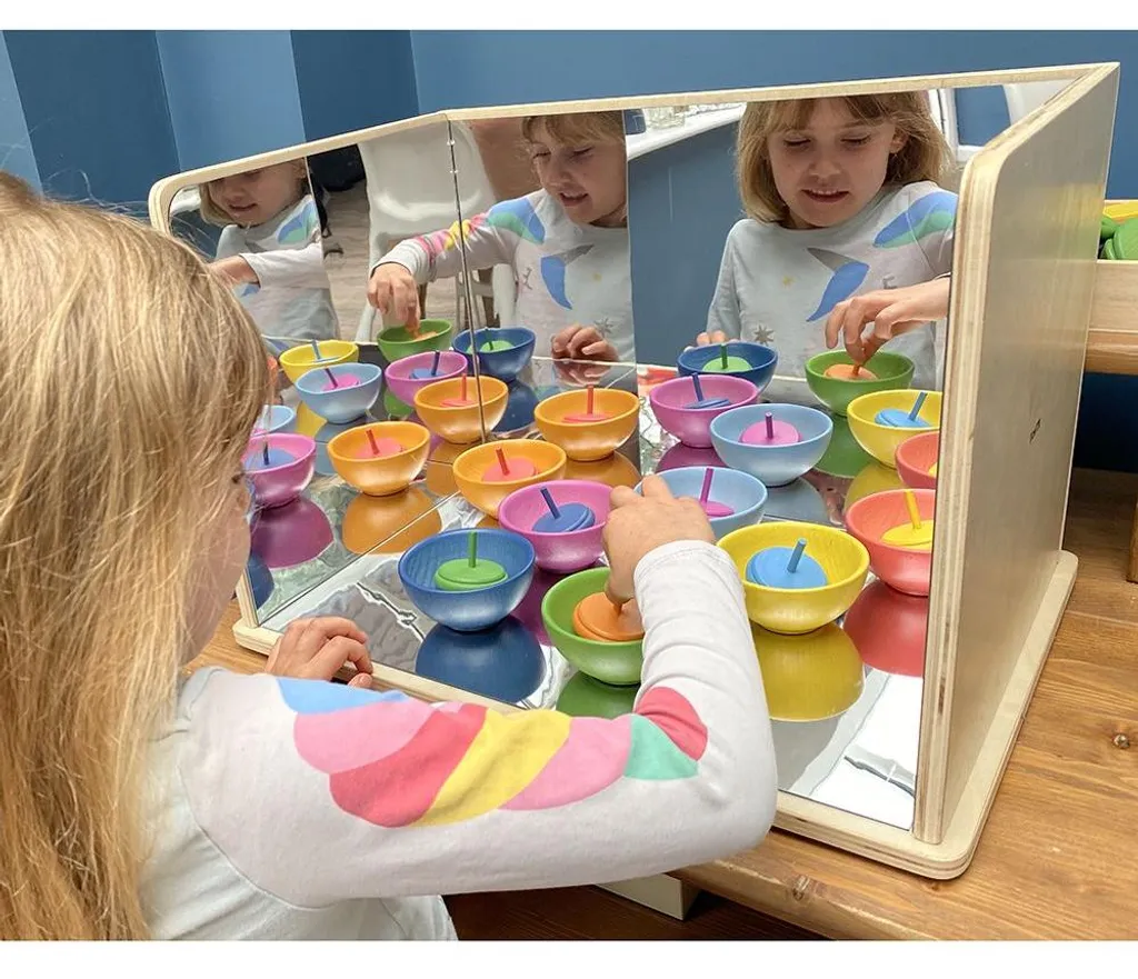 Miroir d'exploration en bois anti-casse pour stimuler l'éveil des bébés