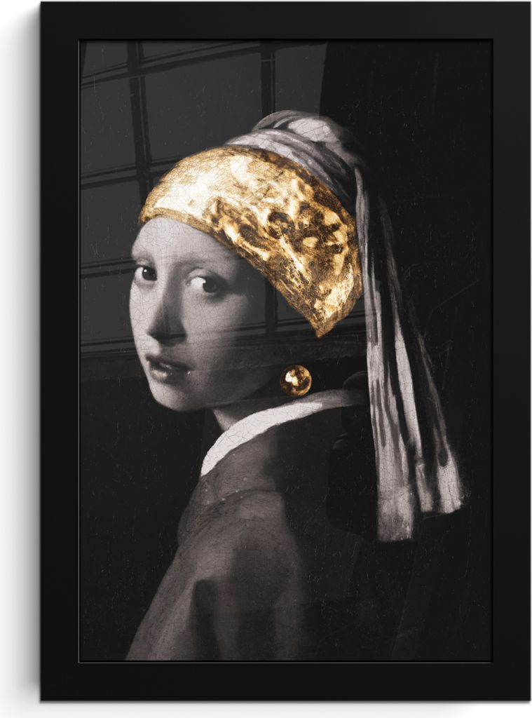 MuchoWow MuchoWow Gerahmtes Poster Mädchen mit einem Perlenohrring - Johannes Vermeer - Gold 20x30 cm - Poster mit zchwarzem Bilderrahmen - Dr...