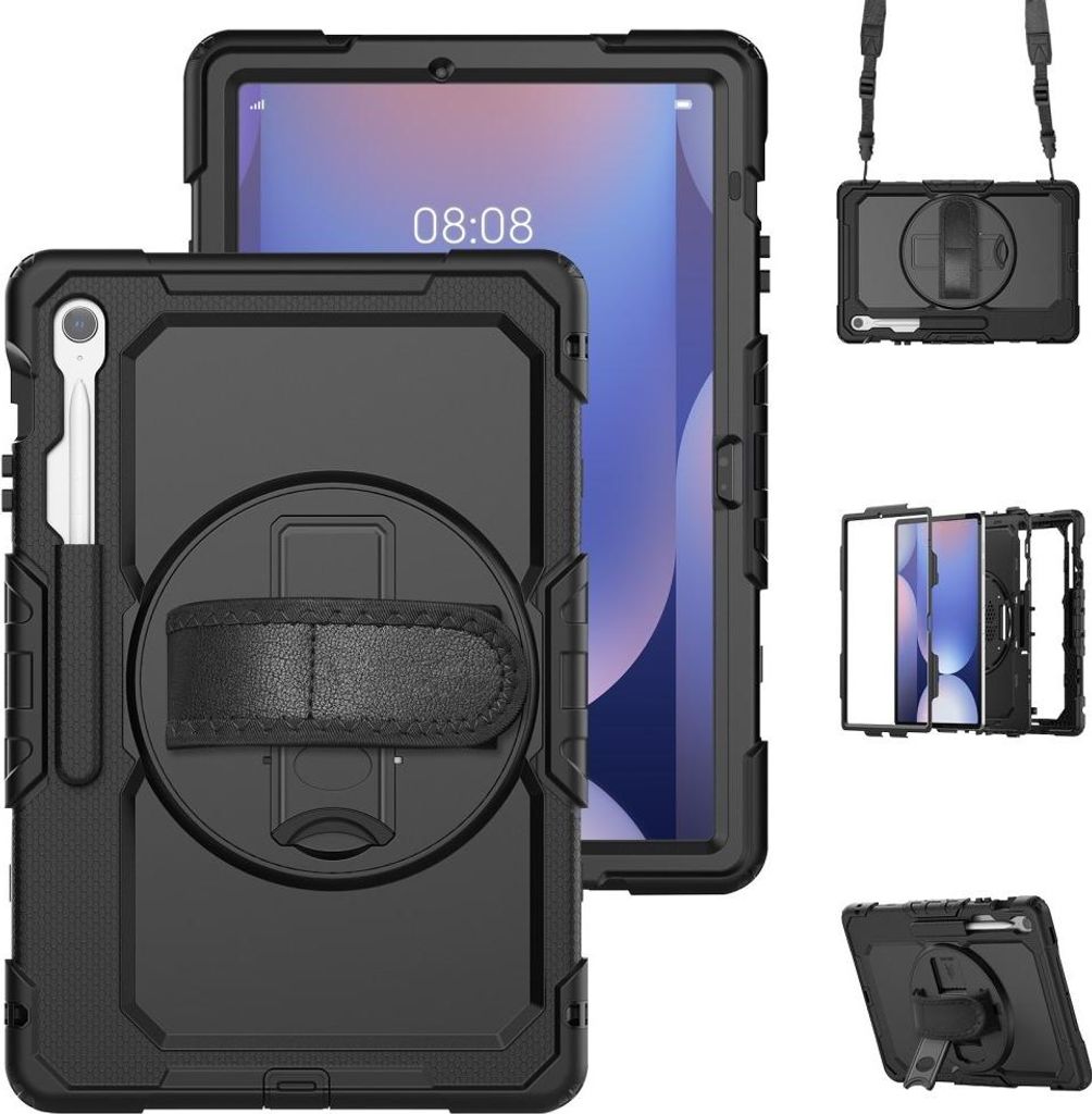 Samsung Galaxy Tab S10 FE Plus Hülle - Coverup Heavy Duty Case mit Schultergürtel - Schwarz