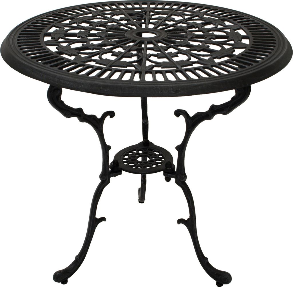 DEGAMO Bistrotisch Gartentisch Tisch Jugendstil 70cm rund, Aluguss grau antik, wetterfest