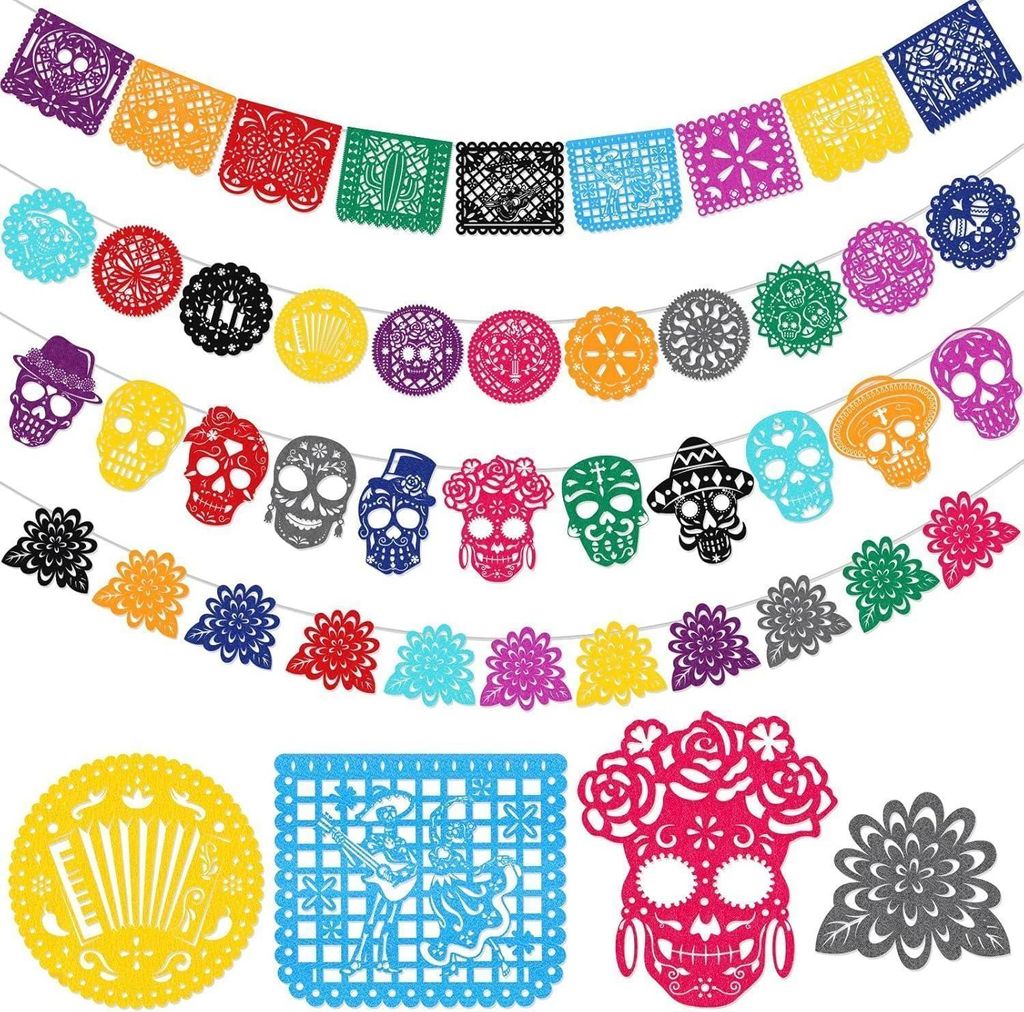 HOWAF 42 Ft Halloween Dia De Los Muertos Felt Banner Mexico Obrázek produktu 