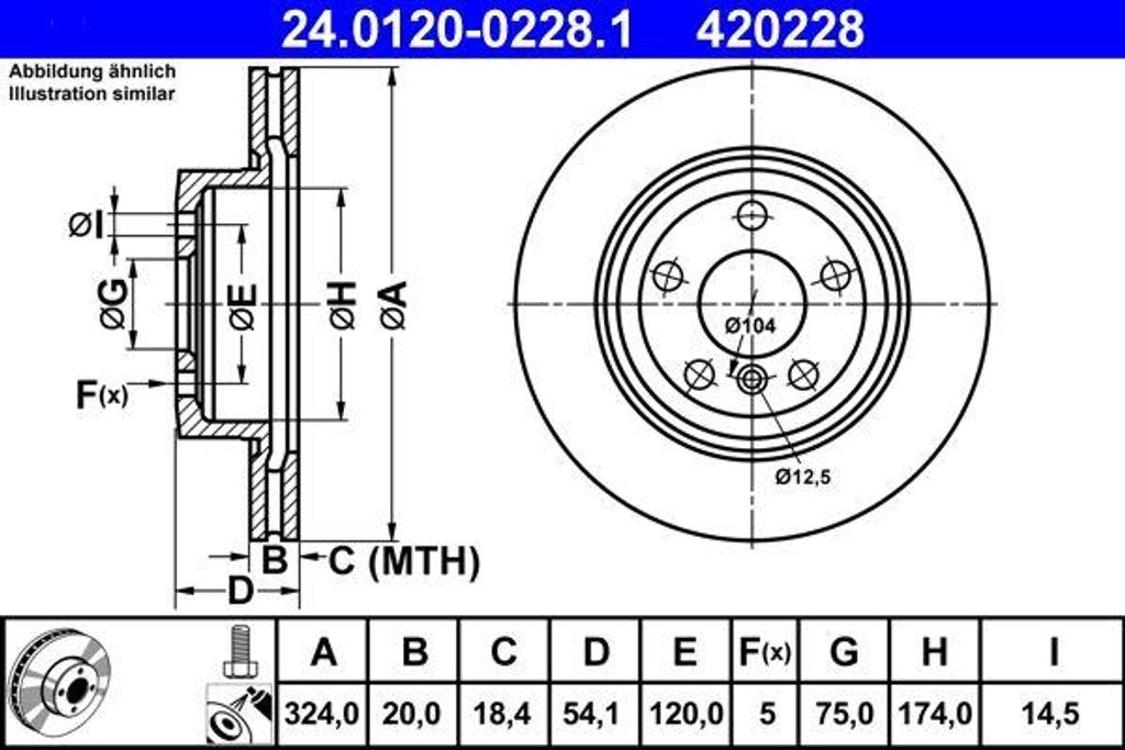 ATE 24.0120-0228.1 Bremsscheibe OE 34216782607 kompatibel mit Z4er E89
