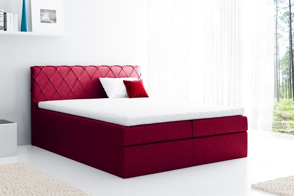 Boxspringbett Schlafzimmerbett GRETA 180x200cm Stoff Rot