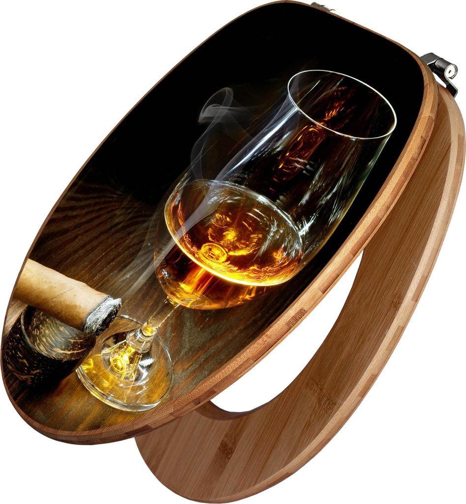 banjado Design WC Sitz Bambus 44x38x5cm - Whiskey & Cigar - Toilettendeckel/Toilettensitz Bambus - hochwertiger Bambus Klodeckel/WC-Sitz mit Univer...