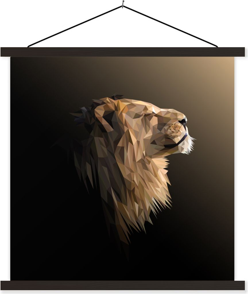 MuchoWow Textilposter Löwen - Illustration - Geometrisch 120x120 cm mit schwarzem Rahmen - Aufhängungsset